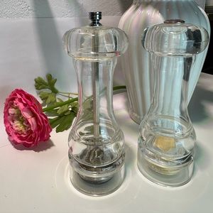 Vintage Salt Shaker and Pepper Mill/Grinder, Clear Acrylic/Lucite. Set of 2.